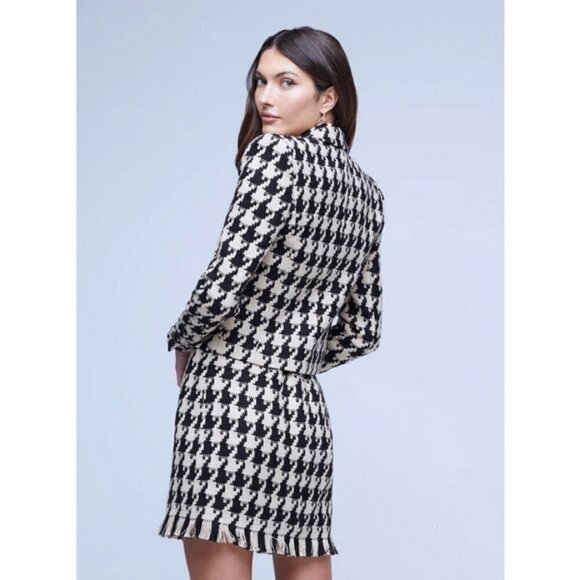 💕L'AGENCE Inez Tweed Blazer + Livia Tweed Skirt Light Camel Black Houndstooth 6 - Picture 7 of 16